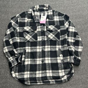 Plaid Shacket Members Mark Shirt Womens Small Black White Buffalo Jacket Shirt